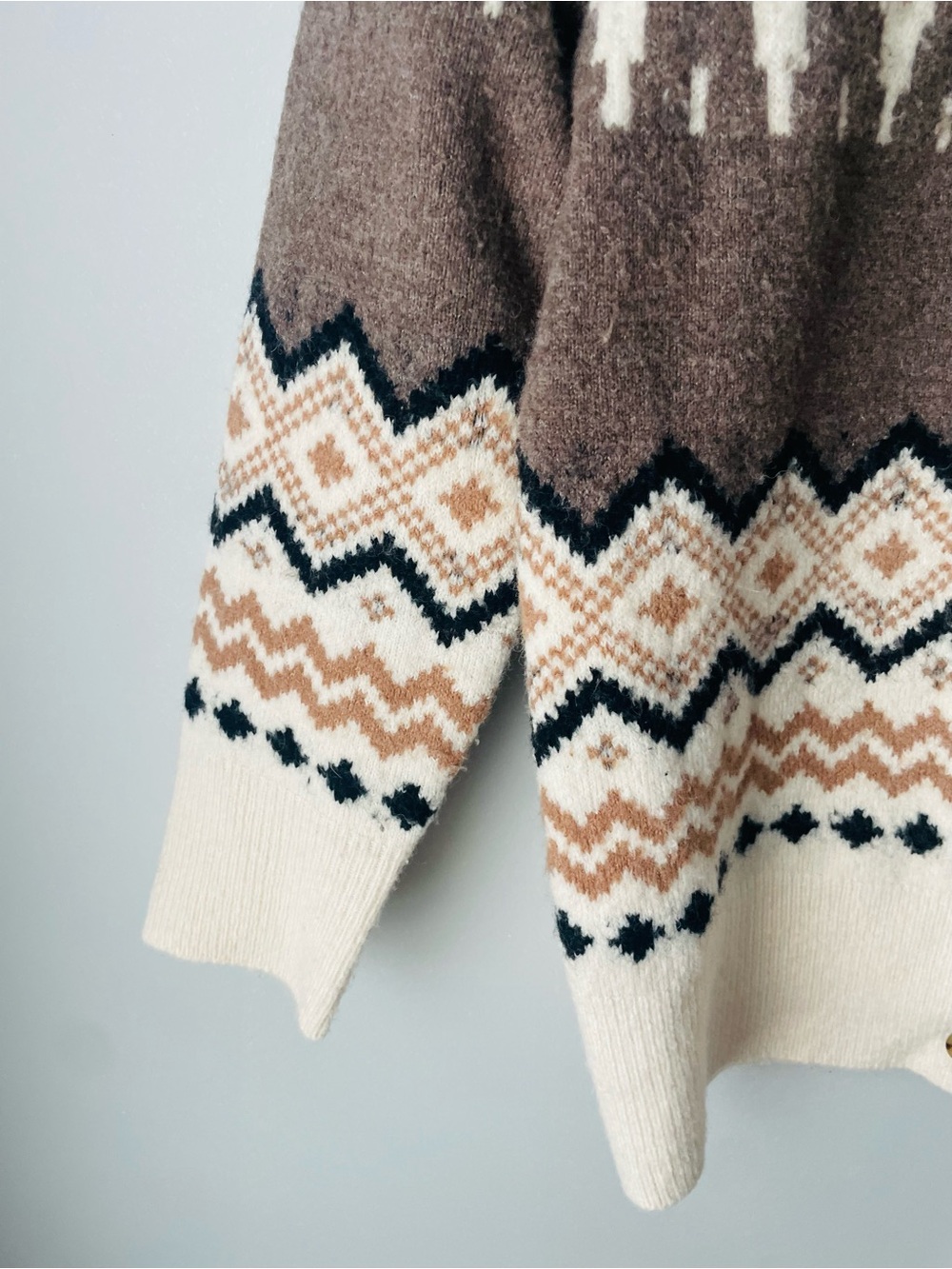 J. Crew Brown & Cream Fair Isle Knit Cardigan Sweater RARE - Picture 7 of 8